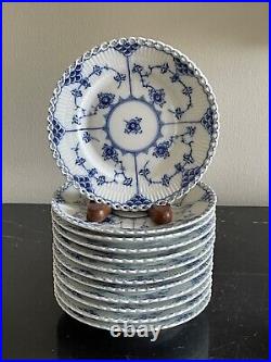 Vintage 12 Royal Copenhagen Blue Fluted Full Lace 6 Bread Plates # 1088