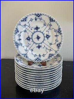 Vintage 12 Royal Copenhagen Blue Fluted Full Lace 7 3/4 Salad Plates # 1086