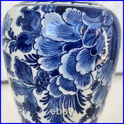 Vintage 1955 Bz Royal Delft Vase & LID White Blue Flowers Hand Painted