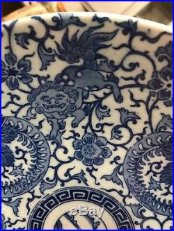Vintage ASIAN CHINESE Blue & White Floral Dragon Dish Plate 11.5