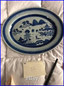 Vintage Antique Blue White Canton Chinese China Late 19th Century Server 13