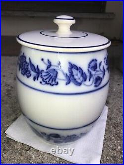 Vintage Antique GERMAN Flow Blue Onion Canister with Lid RARE