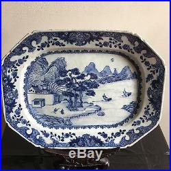 Vintage Beautiful Chinese Blue and White Rectangle Porcelain Plate Landscape