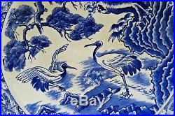 Vintage Blue & White Hand Painted Cranes Plate