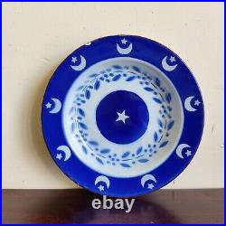 Vintage Blue White Islamic Half Moon Crescent Star Iron Enamel Plate Japan C158