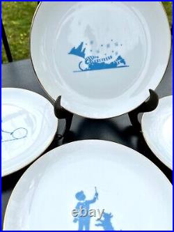 Vintage Blue & White Silhouette Children Playing France Porcelain 8.25 Plates