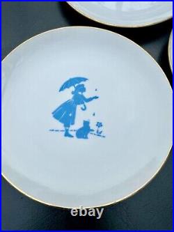 Vintage Blue & White Silhouette Children Playing France Porcelain 8.25 Plates