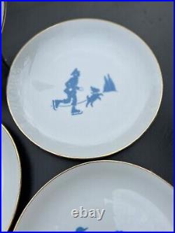 Vintage Blue & White Silhouette Children Playing France Porcelain 8.25 Plates