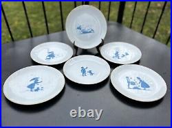 Vintage Blue & White Silhouette Children Playing France Porcelain 8.25 Plates