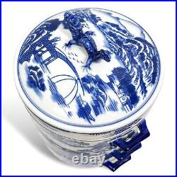 Vintage Blue Willow Bombay Porcelain Tiffin Box Chinese Dragon Stacking Dish