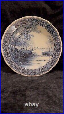 Vintage Boch Belgium Delfts Large Wall Display Plate Cobalt Blue White River