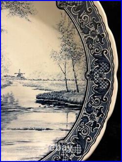 Vintage Boch Belgium Delfts Large Wall Display Plate Cobalt Blue White River