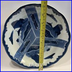 Vintage Chinese Blue And White Porcelain Ornate Charger Plate Unsigned