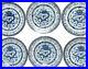 Vintage Chinese Blue & White 5 Toe Dragon Rice Grain Pattern Plates Signed X6