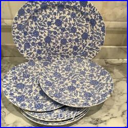 Vintage Crown Derby Blue Flowers 1 Large Serving Plate 39cm 6 dinner Plates 26cm