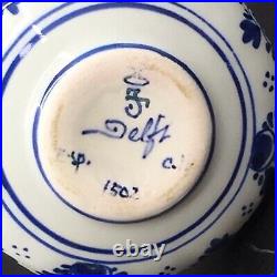 Vintage Delft Blue and White Porcelain Bud Vase 1502 Hand Painted