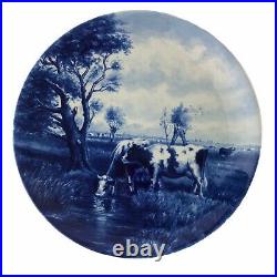 Vintage Delft Porceleyne Fles Blue White Grazing Cow Charger Plate After Vrolijk