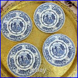 Vintage Double Phoenix Blue Nikko Ironstone Dinner Plates 4 Japan Castle & Flora