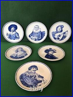 Vintage Full Set of x6 Hand Painted Delft Blue Blauw Royal G Portrait Plates