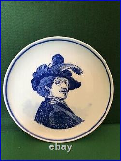 Vintage Full Set of x6 Hand Painted Delft Blue Blauw Royal G Portrait Plates