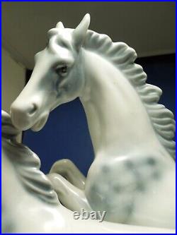 Vintage Gerold Porzellan Bavaria Two Horses White & Blue Porcelain Sculpture