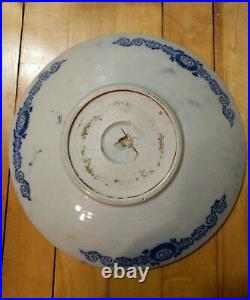 Vintage Japanese Blue White Transferware Charger Stoneware Porcelain Plate