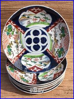 Vintage Japanese Imari Handpainted Charger Plates 12 Blue White Figural 6pc