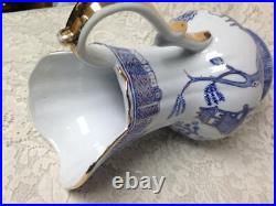 Vintage, Large, Ironstone, Gold Trimmed Blue Willow 11.5 in, 85 oz Pitcher