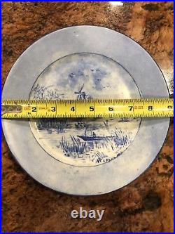 Vintage Limoges Hand Painted Blue and White Plate 9 Windmill Boat Signed