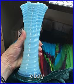 Vintage Opalescent Vase Spiral RIb Blue & White 9.1/2 Model Flint Glass Co