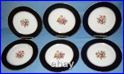 Vintage Pickard Porcelain Plates Set 6 HP Cobalt Rosenthal Bavaria Hutschenreuth