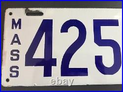 Vintage Porcelain License Plate White & Blue 1914. RARE from MASS VG+ Auto Tag