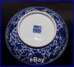 Vintage Rare Chinese Blue And White Porcelain Dragons Plate Mark QianLong