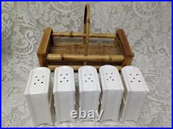 Vintage, Rare, Japan, 6-pc Blue Willow Shaker Set with Bamboo Stand
