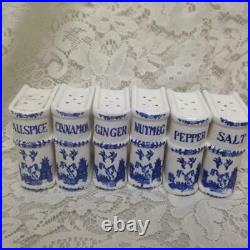 Vintage, Rare, Japan, 9-pc Blue Willow Shaker Set with Wooden Rack