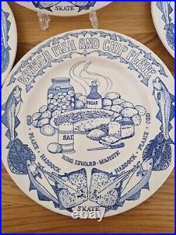 Vintage Retro John Buck Staffs Blue & White transferware Fish & Chip Plate x 4