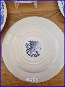 Vintage Retro John Buck Staffs Blue & White transferware Fish & Chip Plate x 4