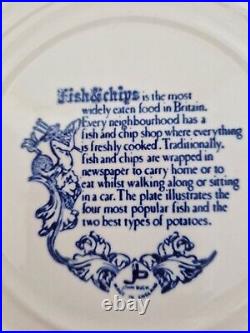 Vintage Retro John Buck Staffs Blue & White transferware Fish & Chip Plate x 4