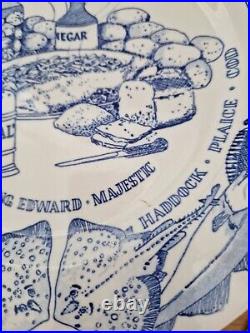 Vintage Retro John Buck Staffs Blue & White transferware Fish & Chip Plate x 4