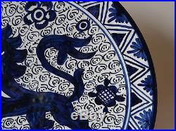 Vintage Spain Spanish Blue and White Lion Hand Painted Faience Majolica Plate