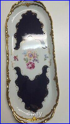 Vintage Stunning Reichenbach Echt Kobalt Blue Gold Porcelain 15.5 Tray Germany