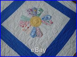 Vintage Sweet c1930 LARGE Blue & White Dresden Plate QUILT 96x82