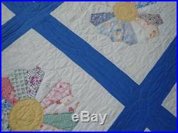 Vintage Sweet c1930 LARGE Blue & White Dresden Plate QUILT 96x82