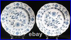 Vintage Two Meissen White Blue Onion 10 Scalloped Dinner Plate Crossed Swords