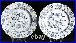 Vintage Two Meissen White Blue Onion 10 Scalloped Dinner Plate Crossed Swords