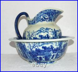 Vintage VICTORIA WARE Blue & White Ironstone Water Pitcher and Basin Bowl Set