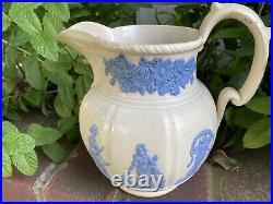 Vintage Wedgwood Embossed Blue On White Large Pitcher Marked Wood