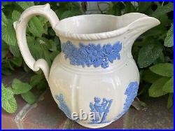 Vintage Wedgwood Embossed Blue On White Large Pitcher Marked Wood