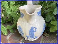 Vintage Wedgwood Embossed Blue On White Large Pitcher Marked Wood