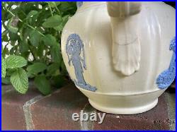 Vintage Wedgwood Embossed Blue On White Large Pitcher Marked Wood